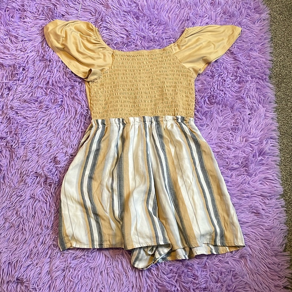 Cute summer yellow with stripes flowy romper